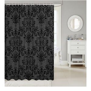 NWOT Black+Grey Goth Floral Shower Curtain